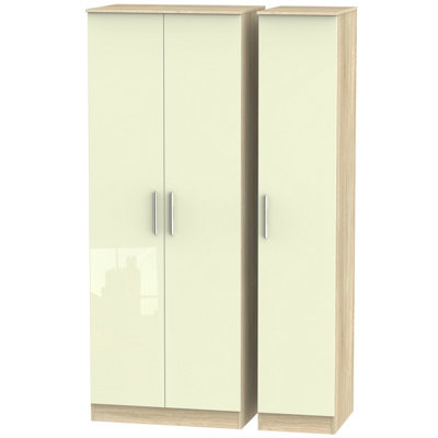  - Trent Tall Triple Plain Wardrobe In Cream & Bardolino Oak (Ready Assembled)