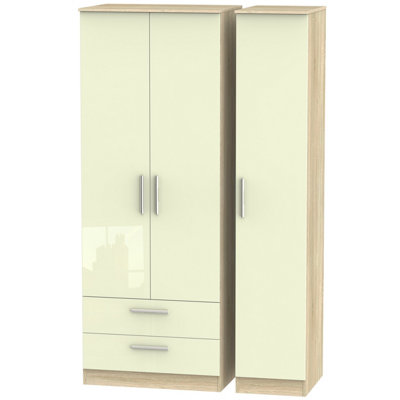  - Trent Tall Triple 2 Drawer Wardrobe In Cream & Bardolino Oak (Ready Assembled)