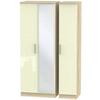  - Trent Tall Triple Mirrored Wardrobe In Cream & Bardolino Oak (Ready Assembled)