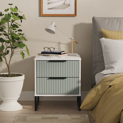 Crowndale Fluted 2 Drawer Duck And White Matt Compact Bedside Cabinet Ready Assembled - Image 4