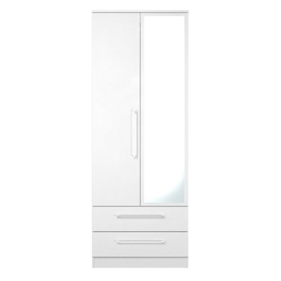 Gloucester Tall 2 Drawer Mirrored Wardrobe In White Gloss & White Matt (Ready Assembled) from B&Q