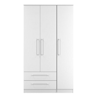 Gloucester Tall Triple 2 Drawer Wardrobe In White Gloss & White Matt (Ready Assembled) from B&Q