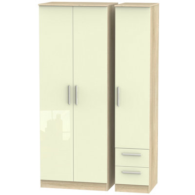  - Trent Tall Triple Side Drawer Wardrobe In Cream & Bardolino Oak (Ready Assembled)