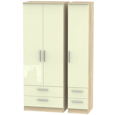  - Trent Tall Triple 4 Drawer Wardrobe In Cream & Bardolino Oak (Ready Assembled)