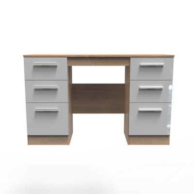 Trent 6 Drawer Kneehole Desk In Grey & Bardolino Oak (Ready Assembled) from B&Q