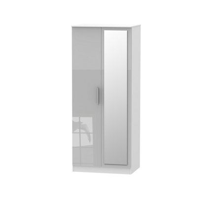  - Trent Double Mirror Wardrobe In Grey & White (Ready Assembled)