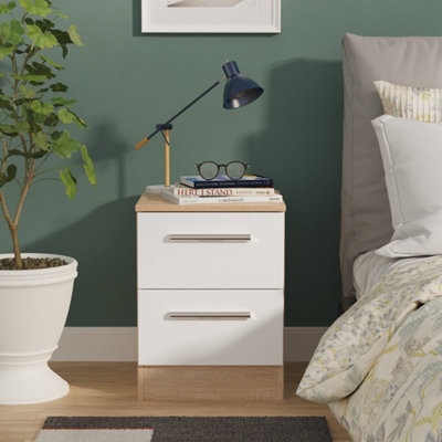 Trent 2 Drawer Compact Bedside Cabinet In White Matt & Black Matt (Ready Assembled) from B&Q