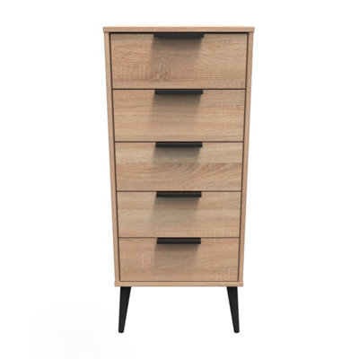 Fuji 5 Drawer Tall Bedside Cabinet In Bardolino Oak (Ready Assembled) from B&Q