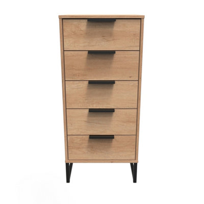 Beijing 5 Drawer Tall Bedside Cabinet In Nebraska Oak (Ready Assembled) from B&Q