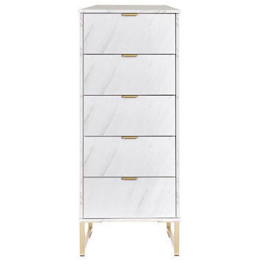 Nanjing 5 Drawer Tall Bedside Cabinet In Marble (Ready Assembled)