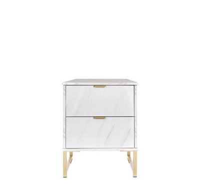 Nanjing 2 Drawer Compact Bedside Cabinet In Marble (Ready Assembled)