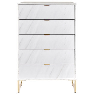 Nanjing 5 Drawer Chest Of Drawers In Marble (Ready Assembled)