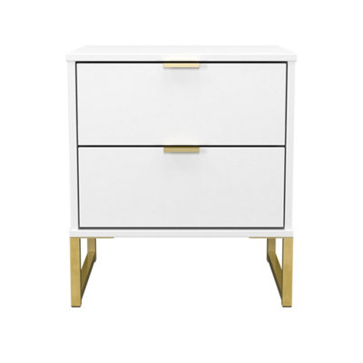 Nanjing 2 Drawer Compact Bedside Cabinet In White Matt (Ready Assembled)
