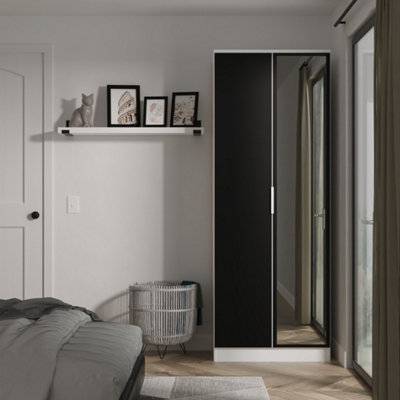 Dover Tall Mirrored Wardrobe In Black Gloss & White Matt (Ready Assembled) from B&Q