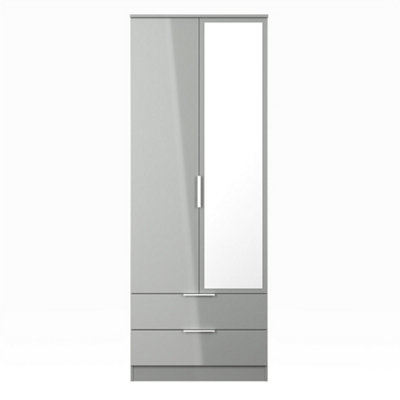 Dover Tall 2 Drawer Mirrored Wardrobe In Dusk Grey (Ready Assembled) from B&Q