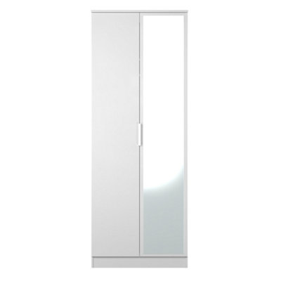 Dover Tall Mirrored Wardrobe In White Gloss & White Matt (Ready Assembled) from B&Q