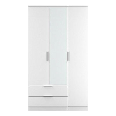 Dover Tall Triple 2 Drawer Mirrored Wardrobe In White Gloss & White Matt (Ready Assembled) from B&Q