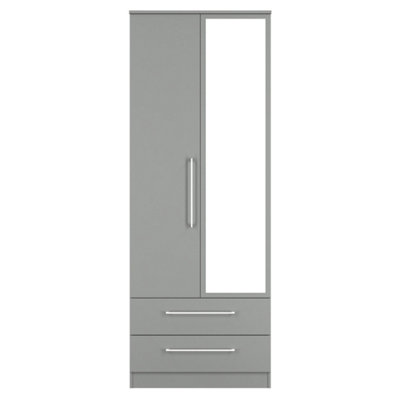  - Gloucester Tall 2 Drawer Mirrored Wardrobe In Dusk Grey (Ready Assembled)