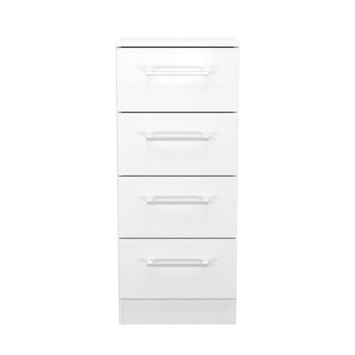 - Gloucester 4 Drawer Bedside Cabinet In White & White Matt (Ready Assembled)