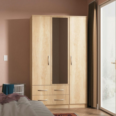 Crowndale Nebraska Oak 3 Door Mirrored Wardrobe Ready Assembled - Image 3