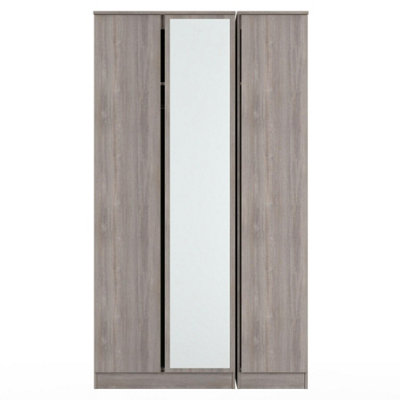 Ready Assembled 2U Crosby Triple Wardrobe With Mirror In Grey Oak - Grey Oak - Image 3