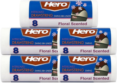 Hero Swing Scented Drawstring Bin Liners Bags 60 Litre Pack Of 40 White