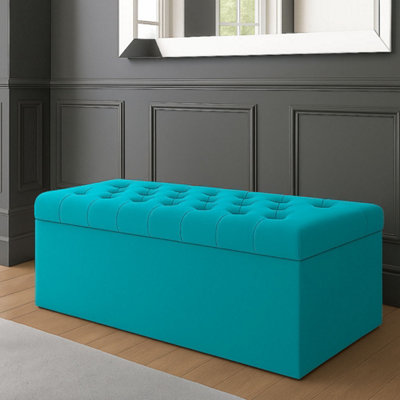  - 90Cm Sd Ottoman Storage BoxTeal Velvet Upholstered Chesterfield Storage Ottoman Box