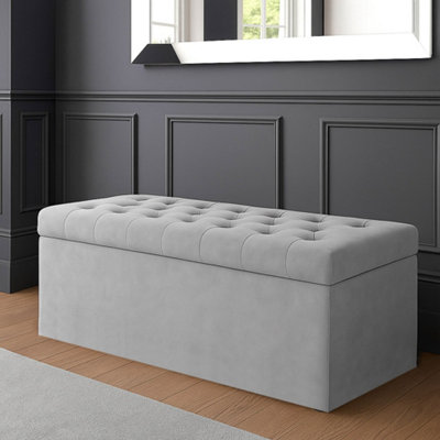  - 120Cm Sd Ottoman Storage BoxSilver Velvet Upholstered Chesterfield Storage Ottoman Box