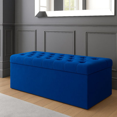  - 150Cm Sd Ottoman Storage BoxSapphire Blue Velvet Upholstered Chesterfield Storage Ottoman Box