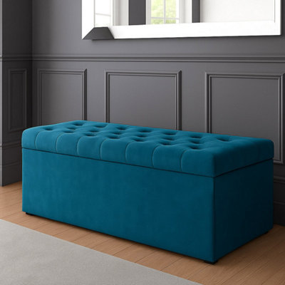  - 150Cm Sd Ottoman Storage BoxEmerald Green Velvet Upholstered Chesterfield Storage Ottoman Box