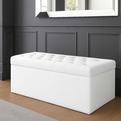  - 180Cm Sd Ottoman Storage BoxWhite Velvet Upholstered Chesterfield Storage Ottoman Box