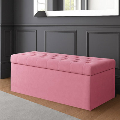  - 180Cm Sd Ottoman Storage BoxPink Velvet Upholstered Chesterfield Storage Ottoman Box