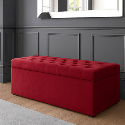  - 180Cm Sd Ottoman Storage BoxRed Velvet Upholstered Chesterfield Storage Ottoman Box