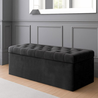  - 180Cm Sd Ottoman Storage BoxBlack Velvet Upholstered Chesterfield Storage Ottoman Box