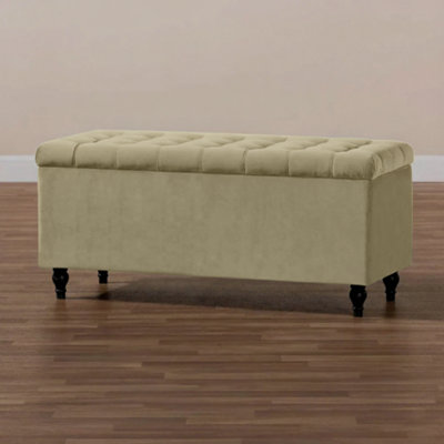  - 150Cm Cubed Upholstered Ottoman Storage Box Mink Plush Velvet Multifunctional Blanket Storage Box With Wooden Legs