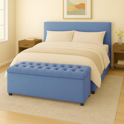  - 150Cm Chesterfield Plush Velvet Duck Egg Upholstered Storage Ottoman BenchDeep Tufted Lid & Wooden Leg