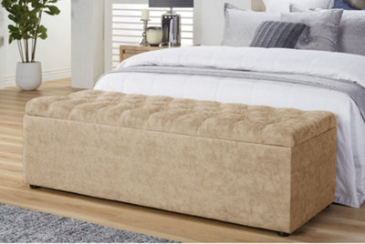 - 120Cm Chesterfield Ottoman Storage Box -Upholstered Blanket BoxBeige Naple Ottoman Bench
