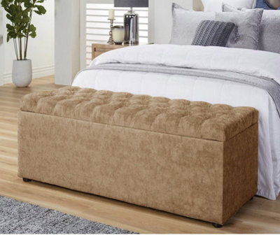  - 120Cm Chesterfield Ottoman Storage Box -Upholstered Blanket BoxBrown Naple Ottoman Bench