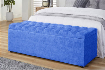  - 120Cm Chesterfield Ottoman Storage Box -Upholstered Blanket BoxBlue Naple Ottoman Bench