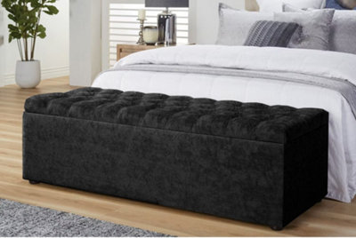  - 137Cm Chesterfield Ottoman Storage Box -Upholstered Blanket BoxBlack Naple Ottoman Bench