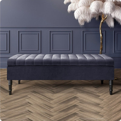  - Safar 120Cm Ottoman Storage BenchNaples Shoe BenchCharcoal Lined Upholstery Storage Footstool