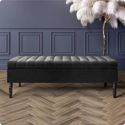  - Safar 120Cm Ottoman Storage BenchNaples Shoe BenchBlack Lined Upholstery Storage Footstool