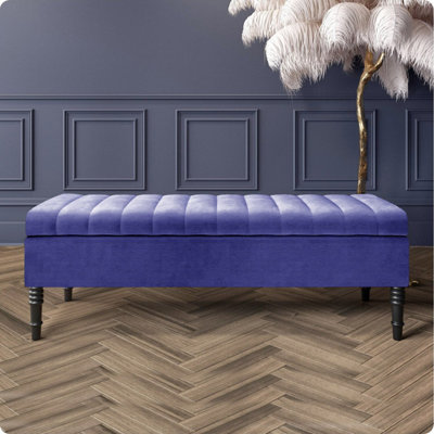  - Safar 120Cm Ottoman Storage BenchNaples Shoe BenchBlue Lined Upholstery Storage Footstool