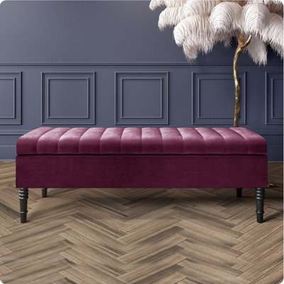  - Safar 137Cm Ottoman Storage BenchNaples Shoe BenchPurple Lined Upholstery Storage Footstool