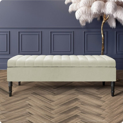  - Safar 150Cm Ottoman Storage BenchNaples Shoe BenchCream Lined Upholstery Storage Footstool
