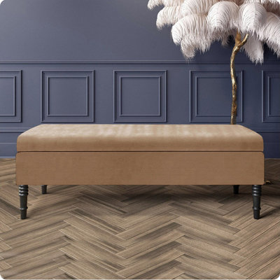  - 150Cm Safar Plain Ottoman Storage Bench -Naples Shoes Bench With Black Turned Wooden LegsBrown Upholstery Footstool Storage