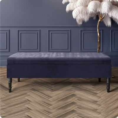  - 180Cm Safar Plain Ottoman Storage Bench -Naples Shoes Bench With Black Turned Wooden LegsCharcoal Upholstery Footstool Storage