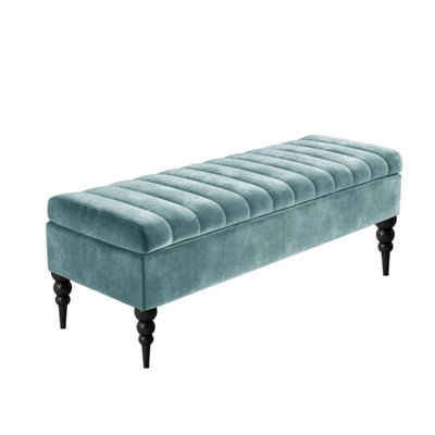  - 137Cm Sierra Striped Naples Upholstered Ottoman Storage Bench With Black Turned Wooden LegsGrey Shoes Storage Bench