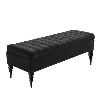  - 137Cm Sierra Striped Naples Upholstered Ottoman Storage Bench With Black Turned Wooden LegsBlack Shoes Storage Bench
