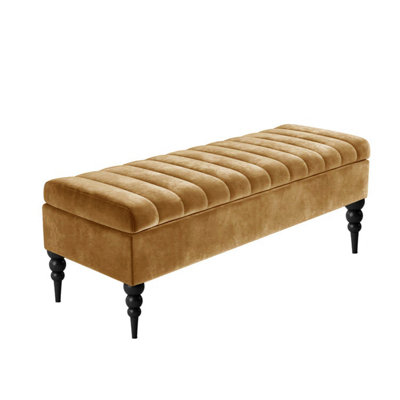  - 137Cm Sierra Striped Naples Upholstered Ottoman Storage Bench With Black Turned Wooden LegsBrown Shoes Storage Bench